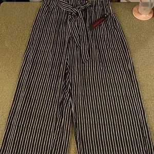 Flowy Wide-Leg Polyester Pants with Vertical Stripes